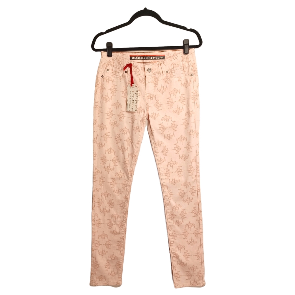 STANDARDS & PRACTICES Blush Pink Baroque Chandelier Print Skinny Jean 25 NWT